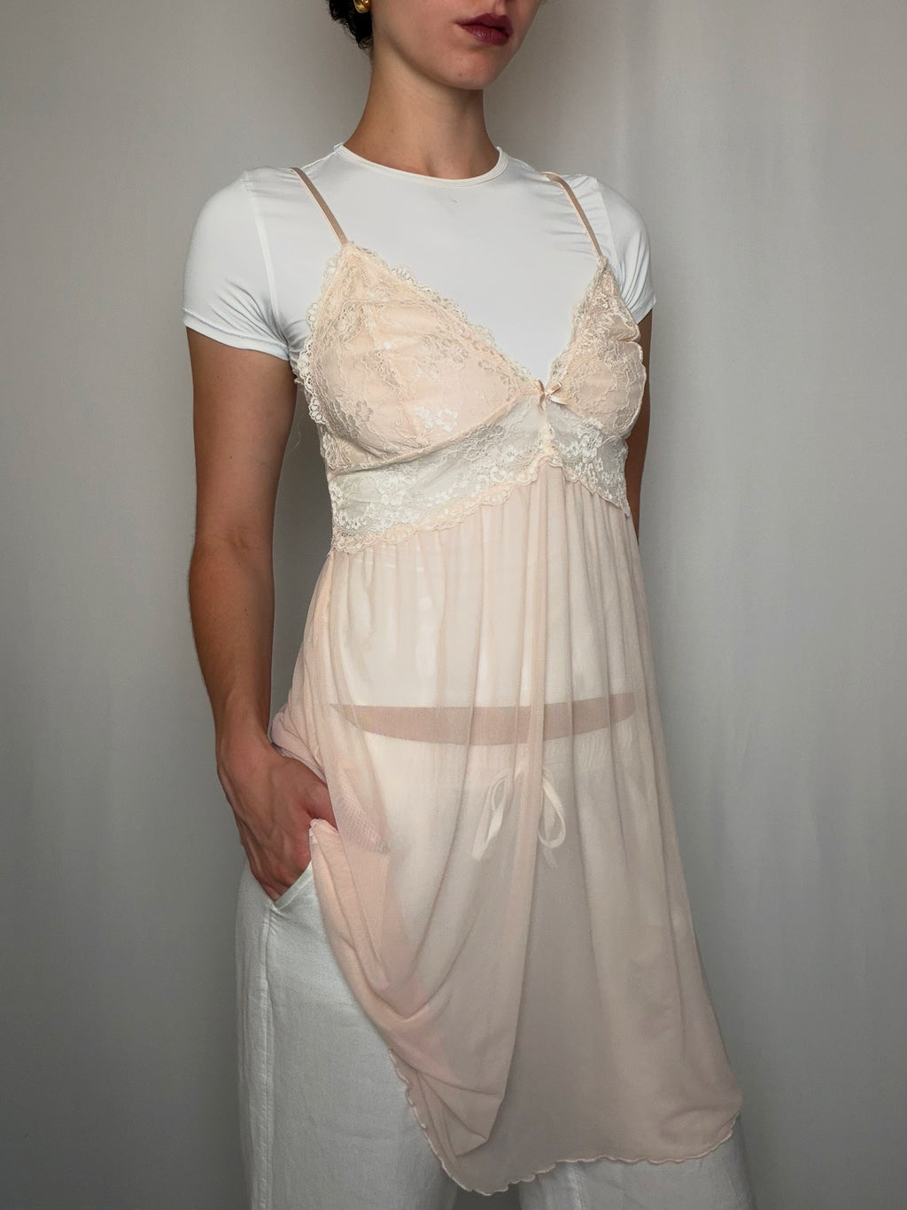 Top nuisette transparent nude M/L vintage
