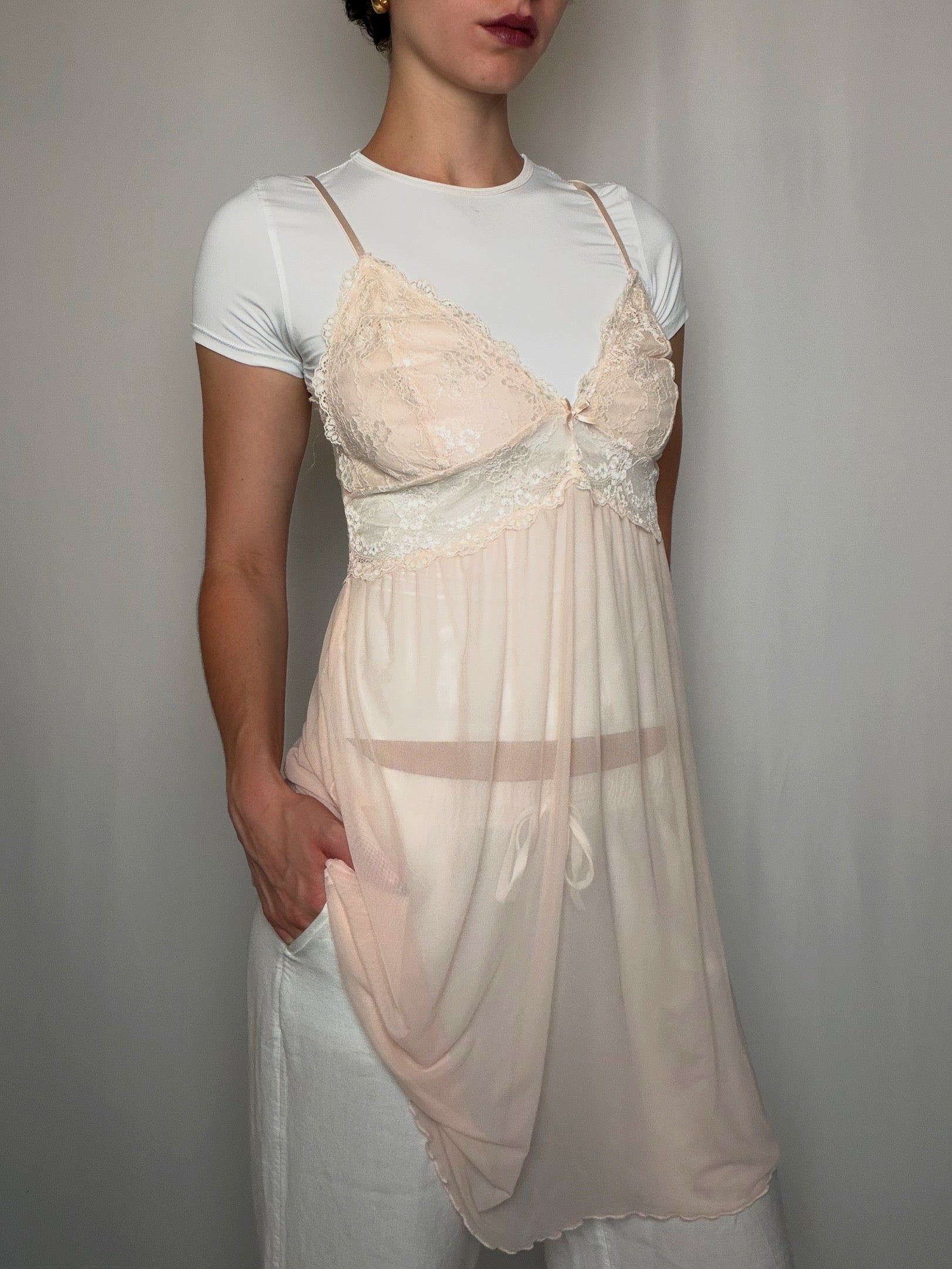 Top nuisette transparent nude M/L vintage