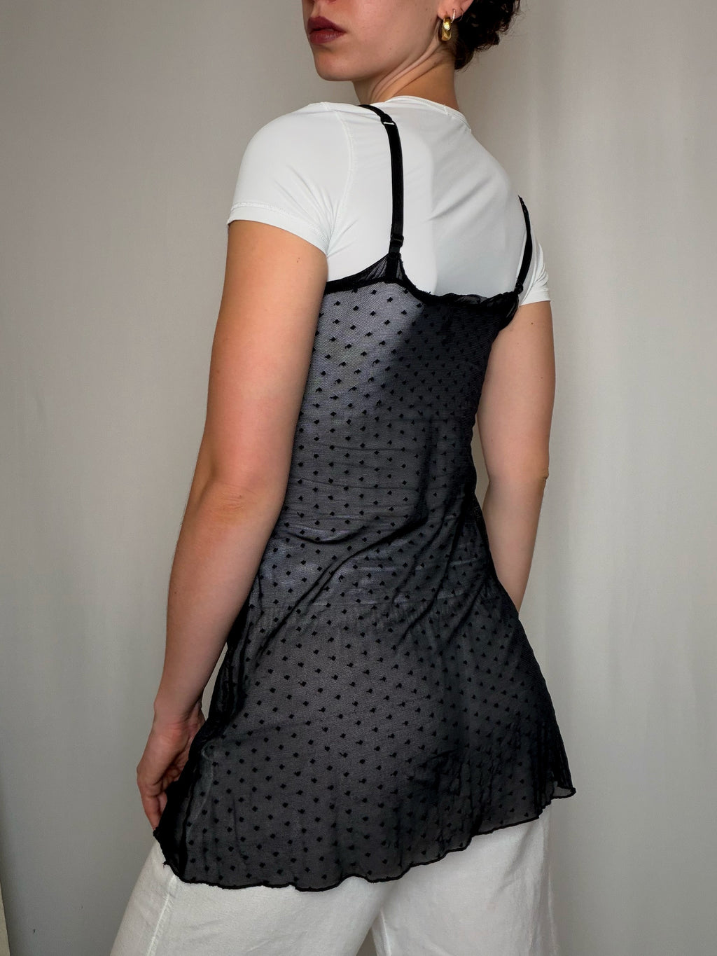 Top nuisette transparent noir S/M vintage