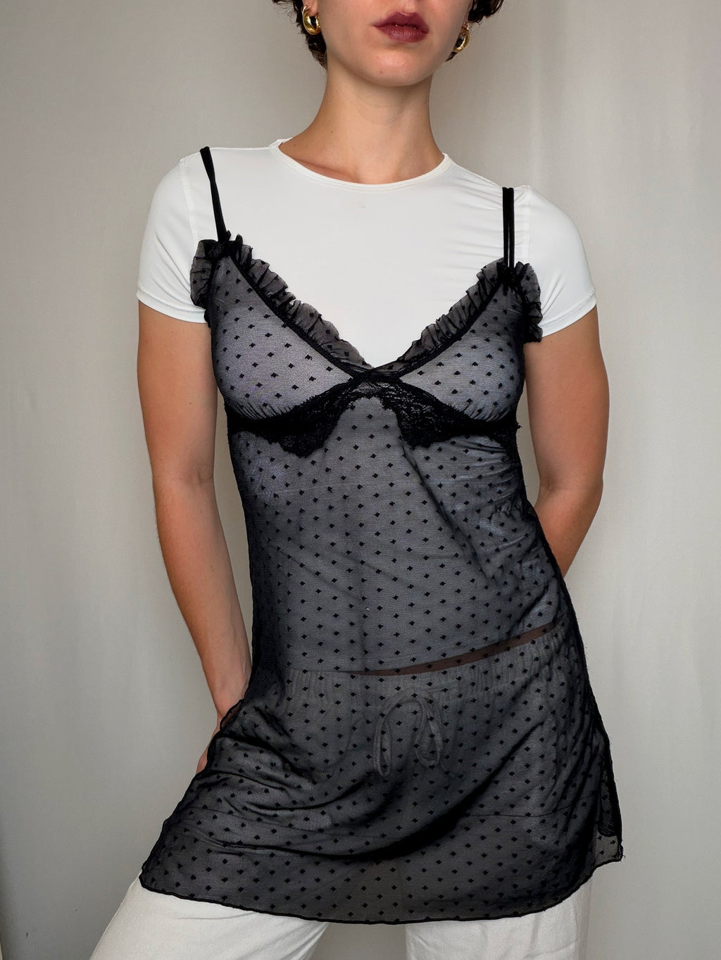 Top nuisette transparent noir S/M vintage