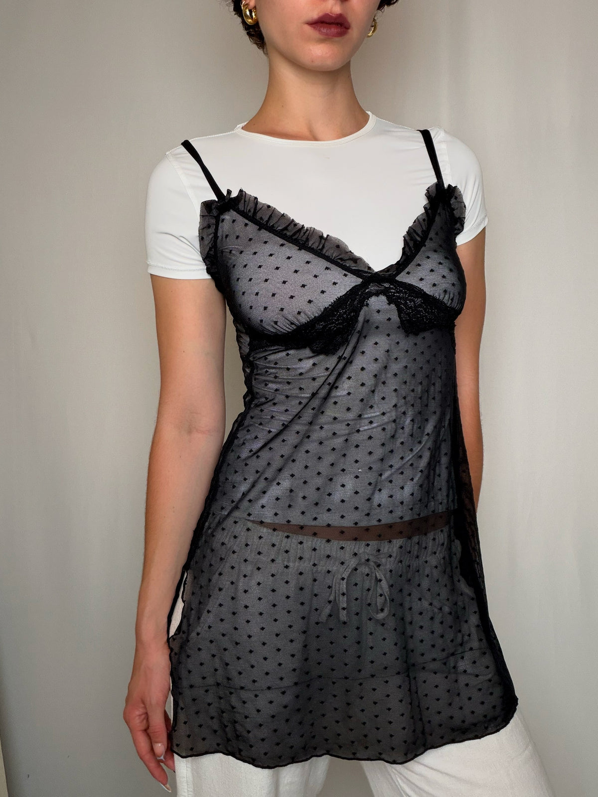 Top nuisette transparent noir S/M vintage