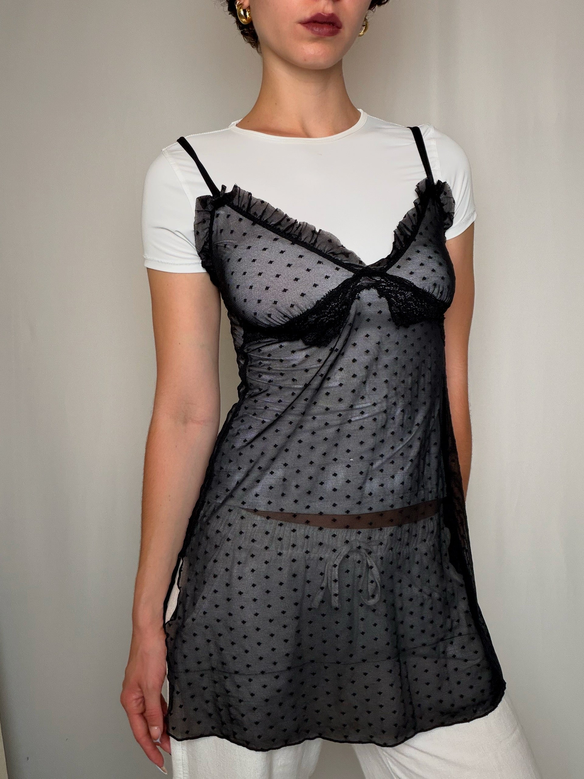 Top nuisette transparent noir S/M vintage