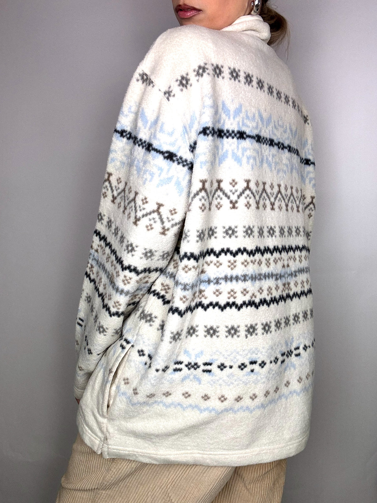 White fleece jacket with winter pattern XL Vintage