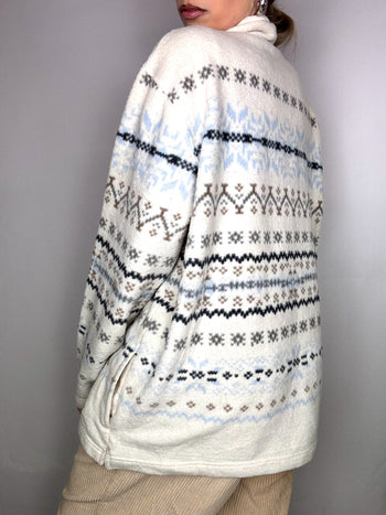 Veste polaire blanche à motif hivernaux  XL Vintage