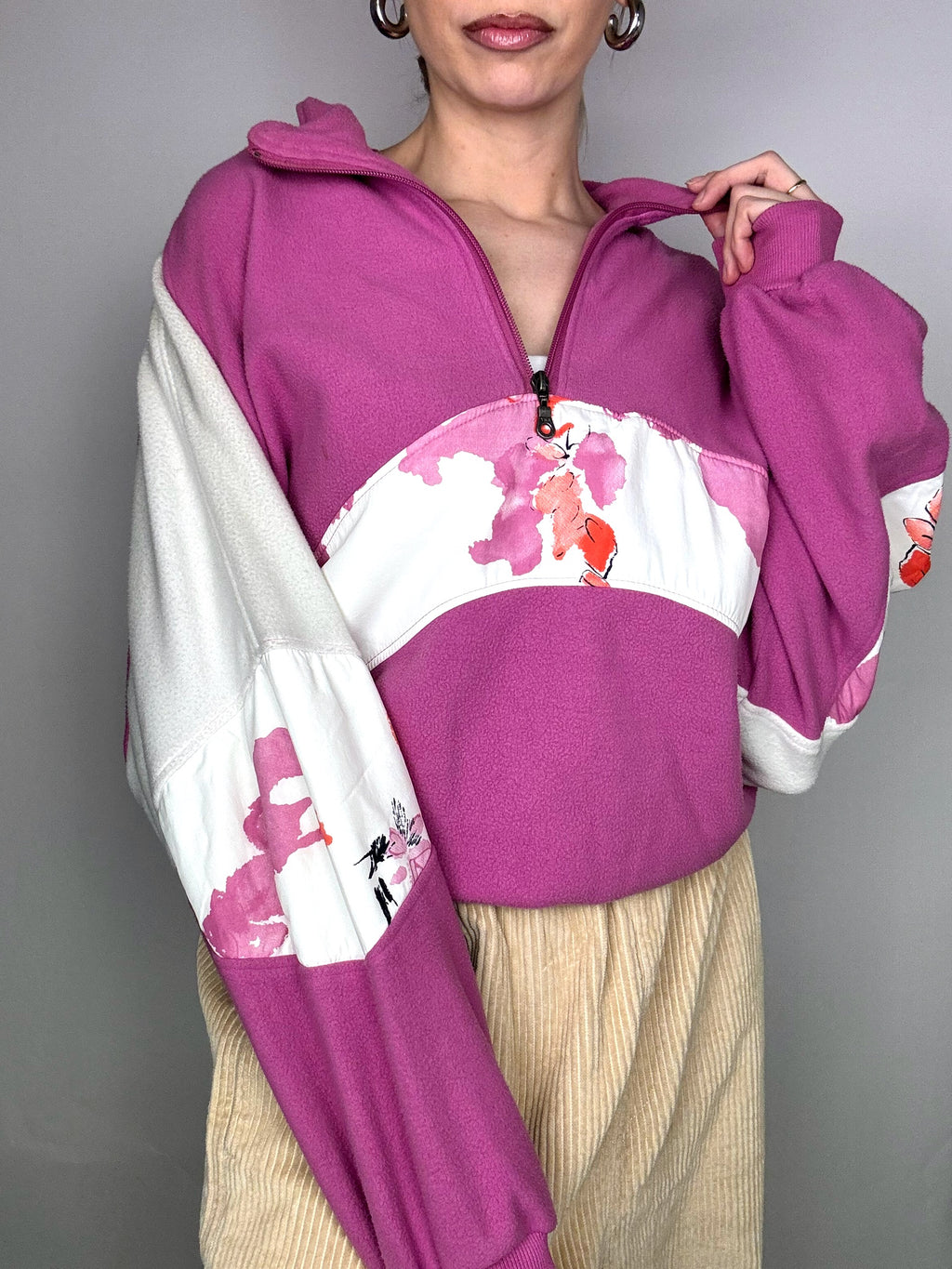 Vintage XL pink graphic zip-neck fleece