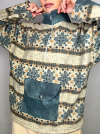 Vintage XL beige and green graphic thick fleece