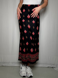 Jupe longue noire avec fleurs XS vintage