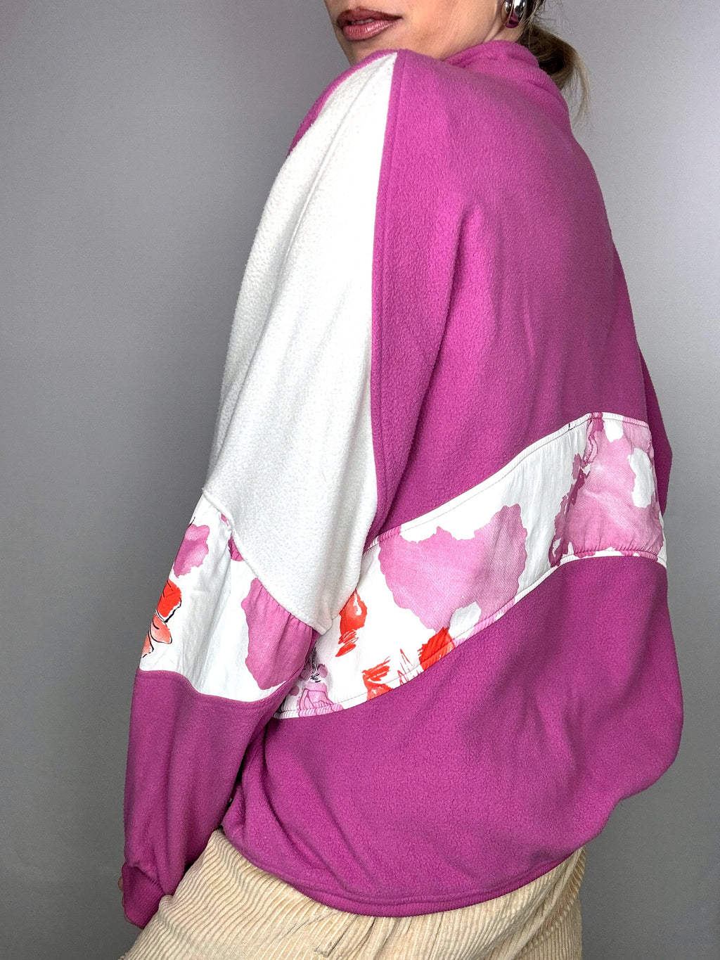 Vintage XL pink graphic zip-neck fleece