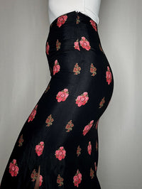 Jupe longue noire avec fleurs XS vintage