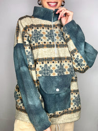 Vintage XL beige and green graphic thick fleece