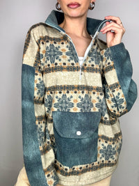 Vintage XL beige and green graphic thick fleece