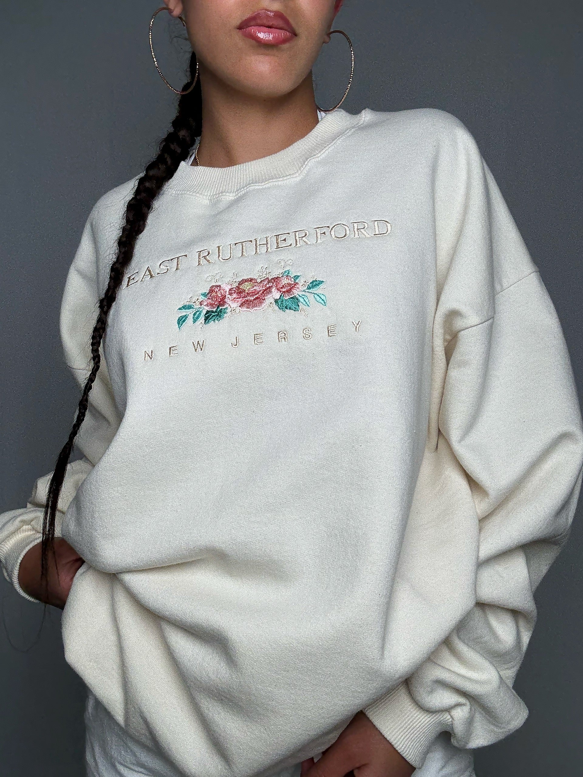 Sweat brodé crème XL vintage