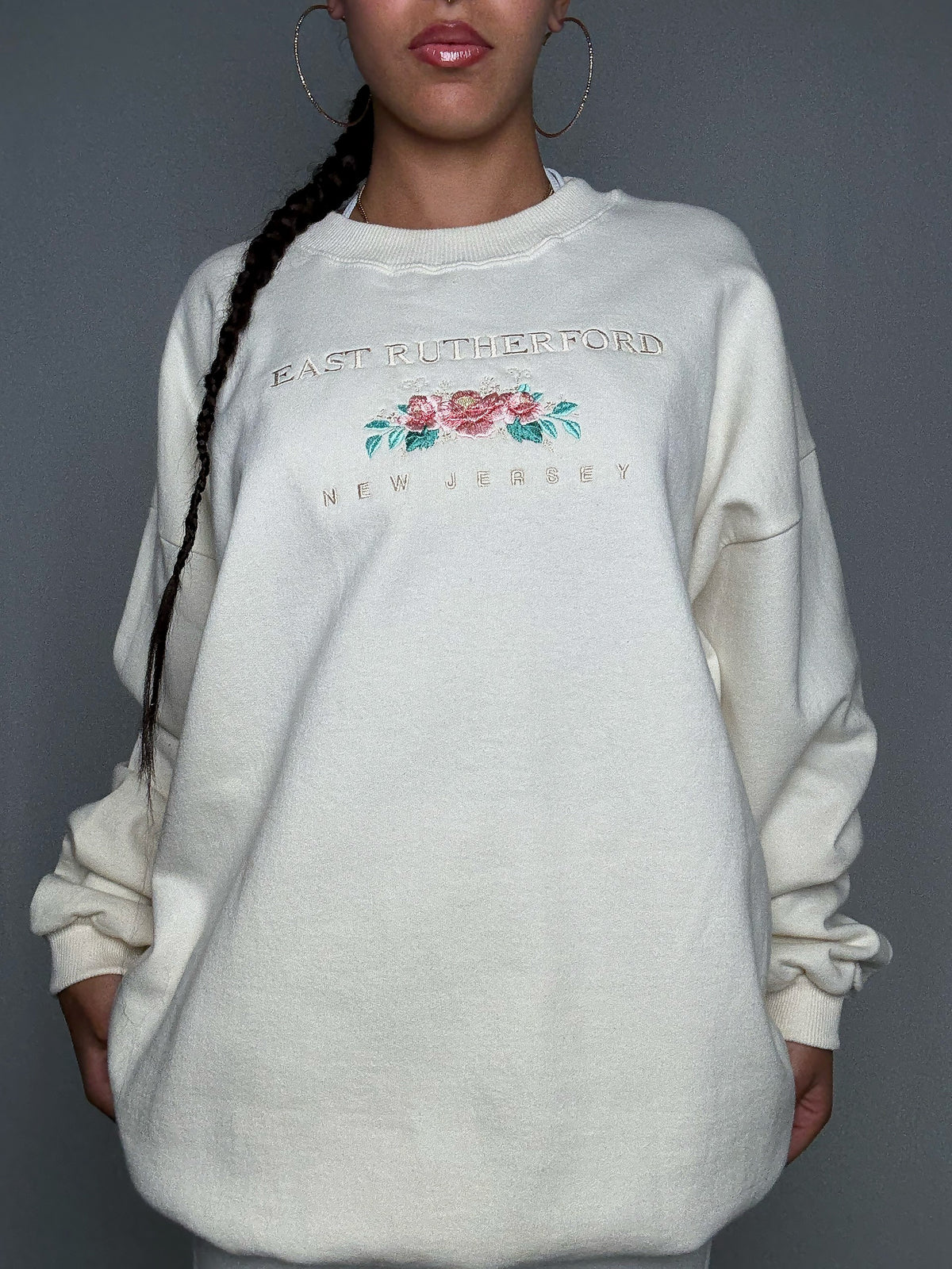 Sweat brodé crème XL vintage