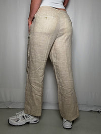 Pantalon en lin beige avec détails M/L vintage