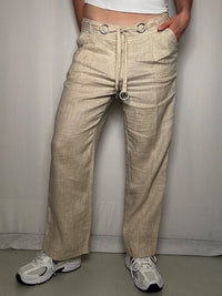 Pantalon en lin beige avec détails M/L vintage