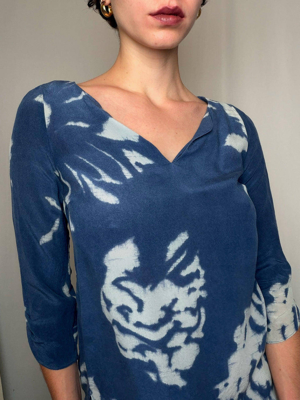 Tunique fluide en soie bleue S vintage