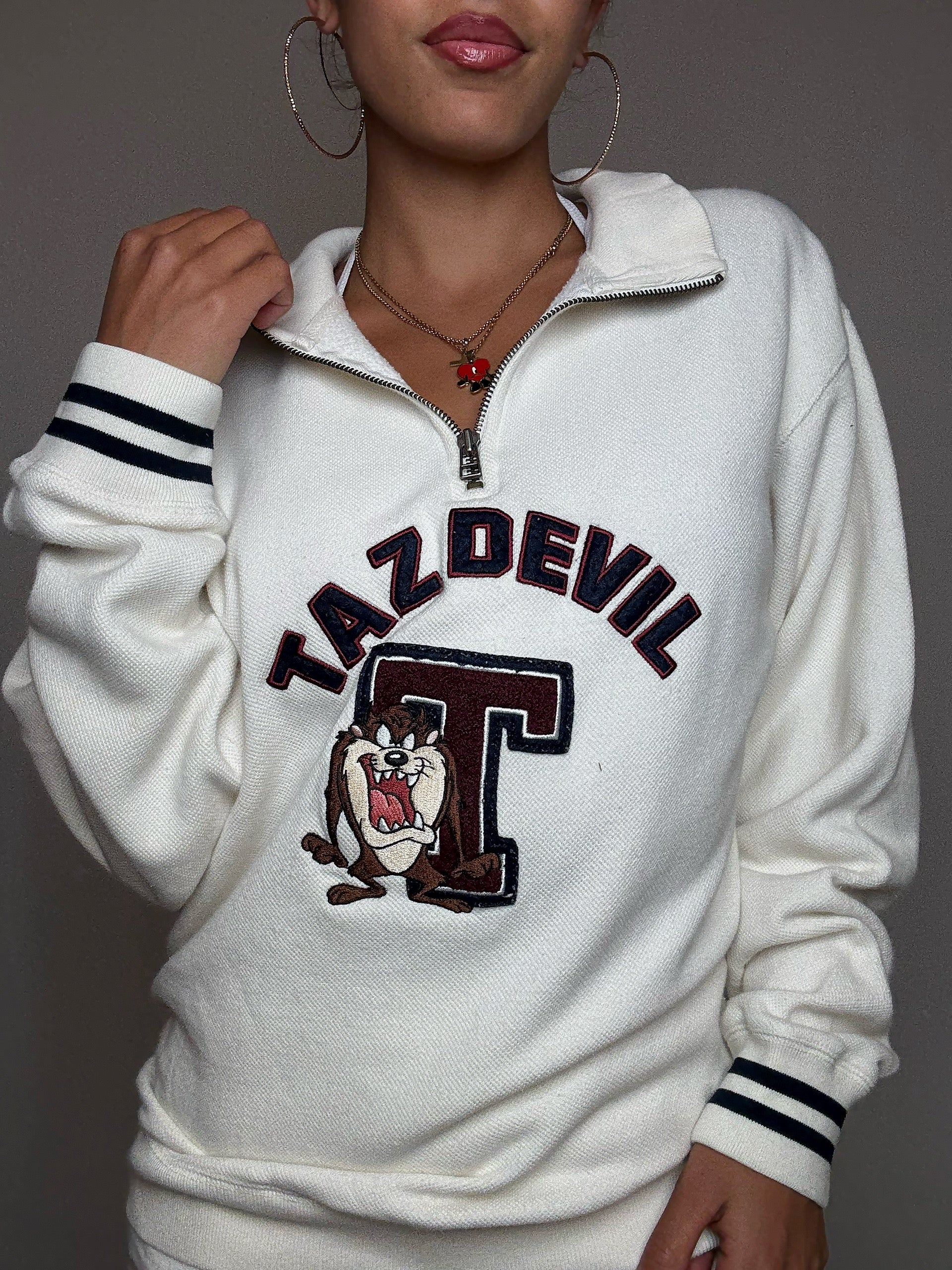 Sweat brodé crème Taz S/M vintage
