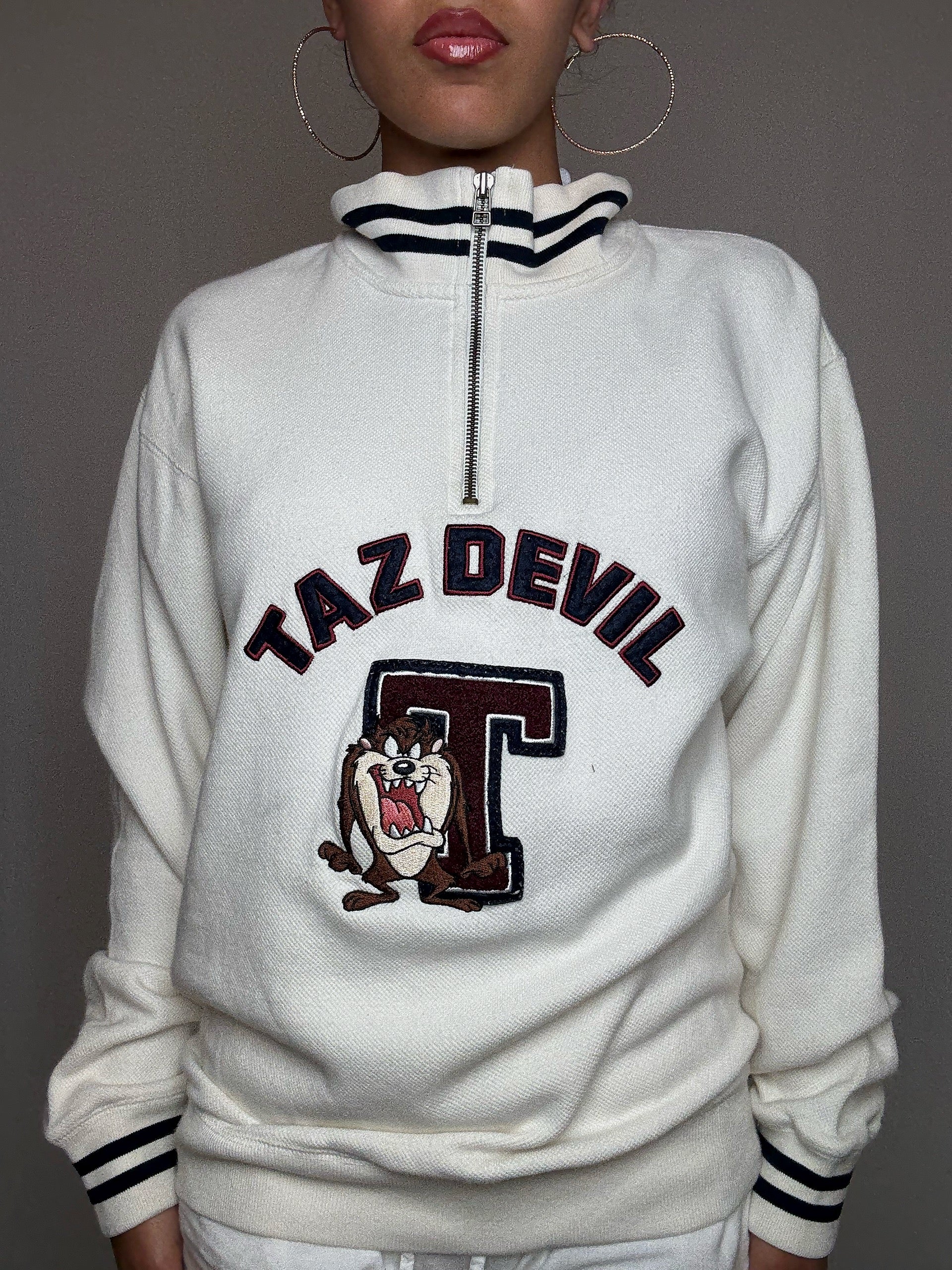 Sweat brodé crème Taz S/M vintage