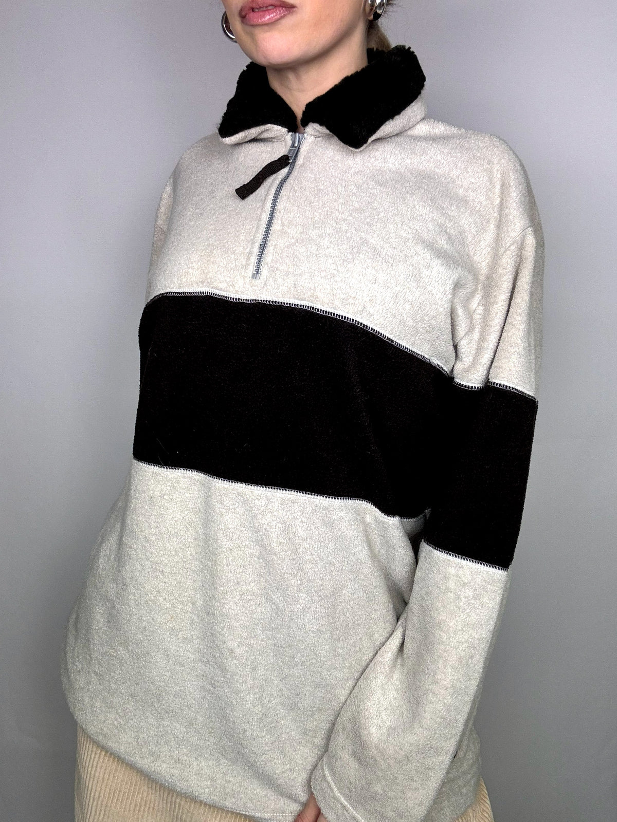 Fine fleece with black and gray two-tone terry collar XL Vintage