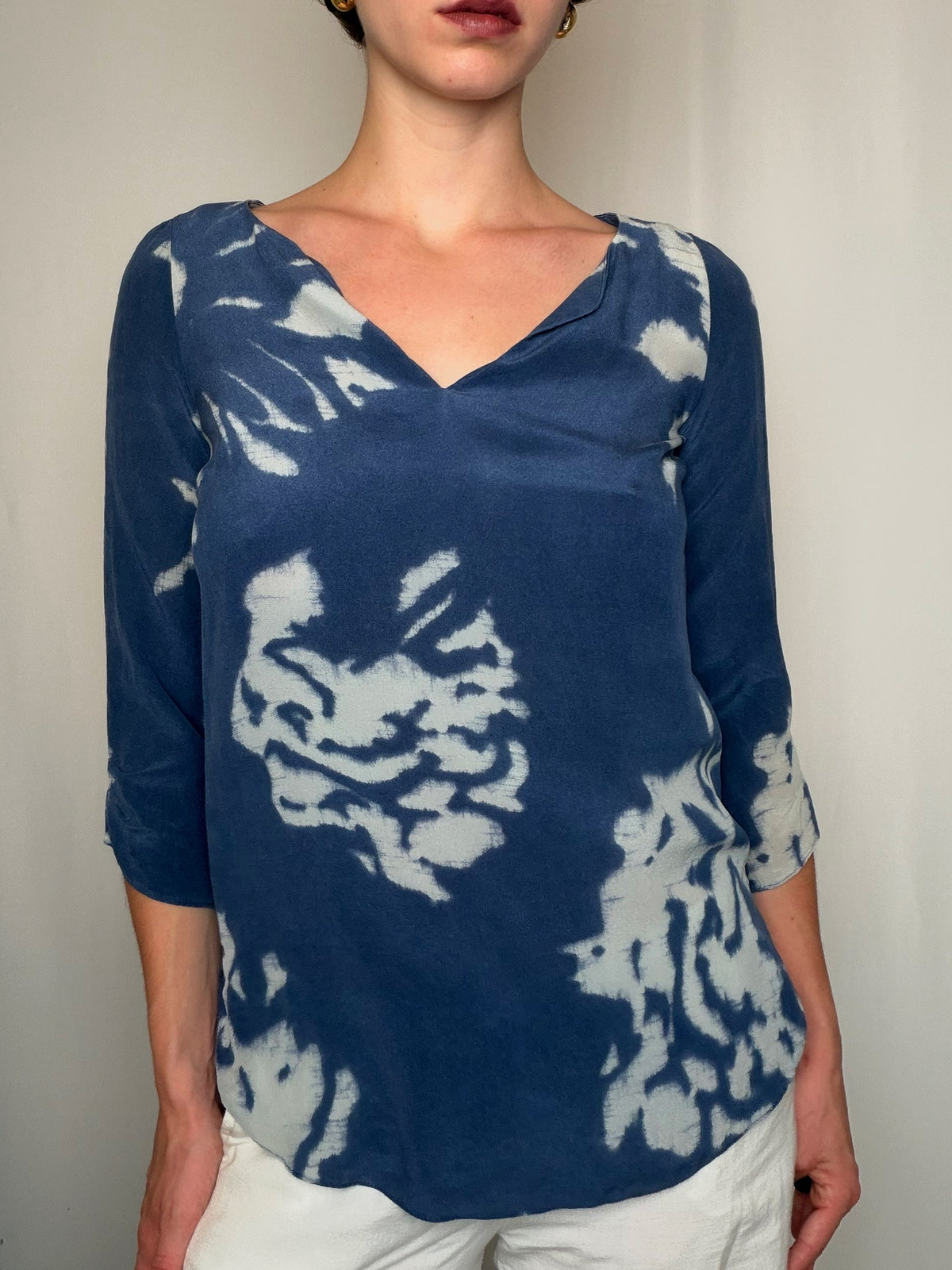 Tunique fluide en soie bleue S vintage