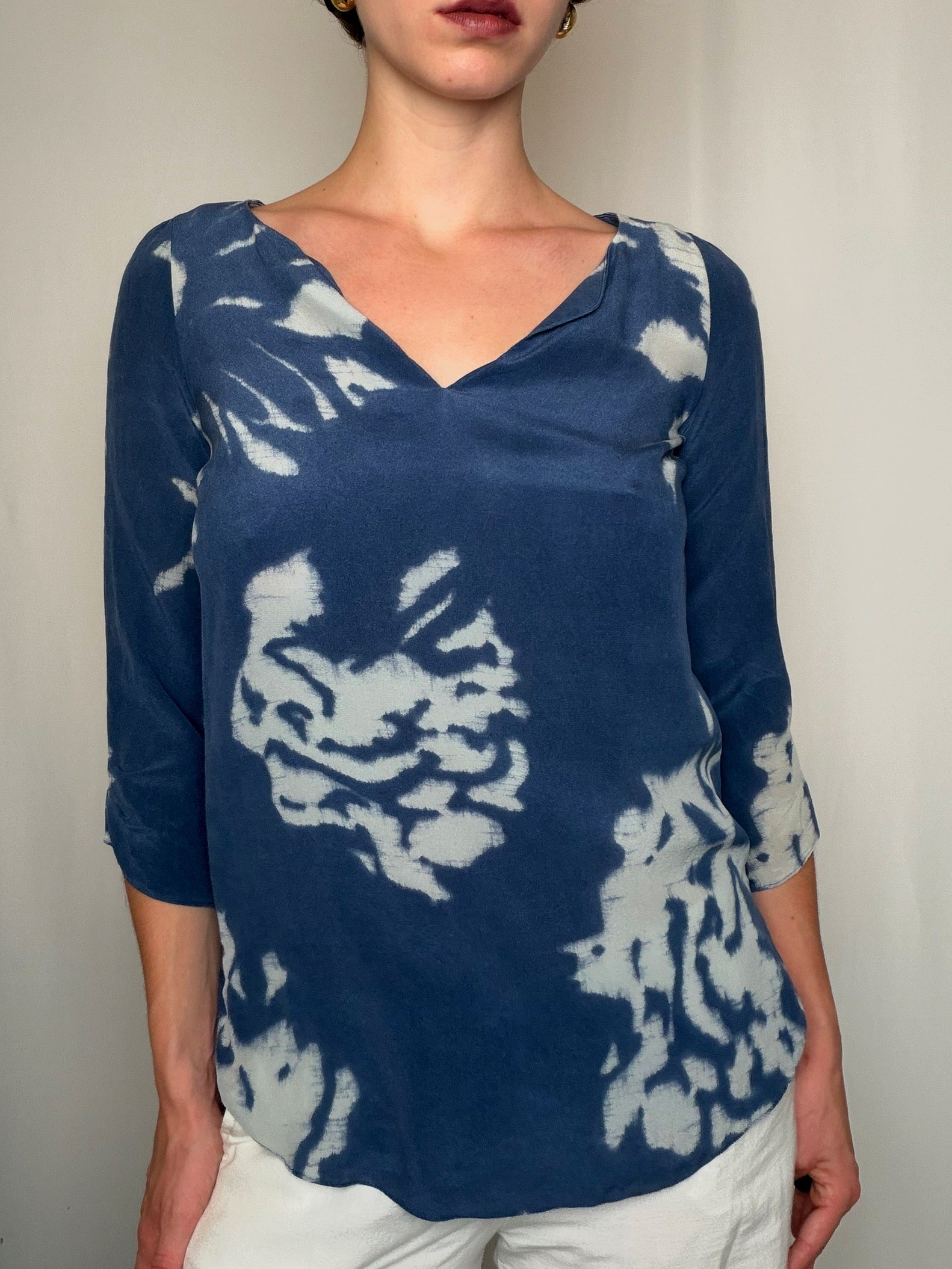 Tunique fluide en soie bleue S vintage