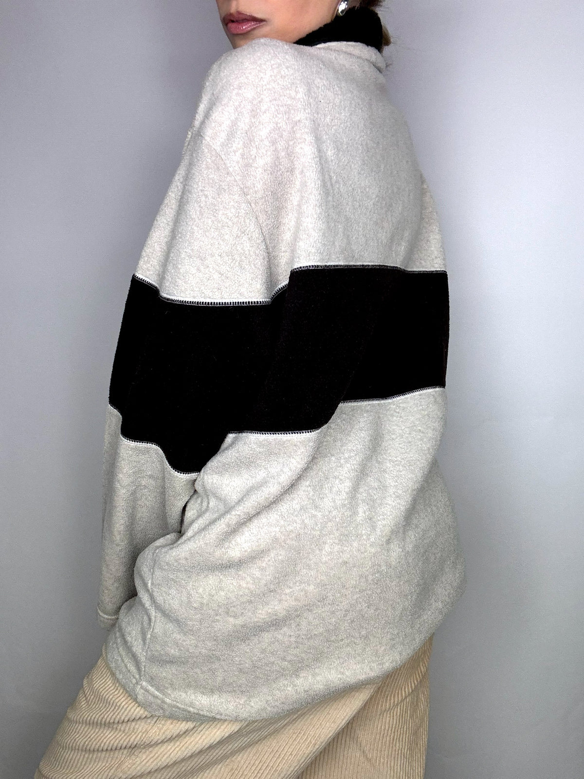Fine fleece with black and gray two-tone terry collar XL Vintage