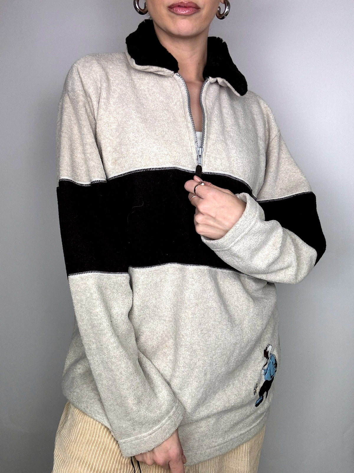 Fine fleece with black and gray two-tone terry collar XL Vintage