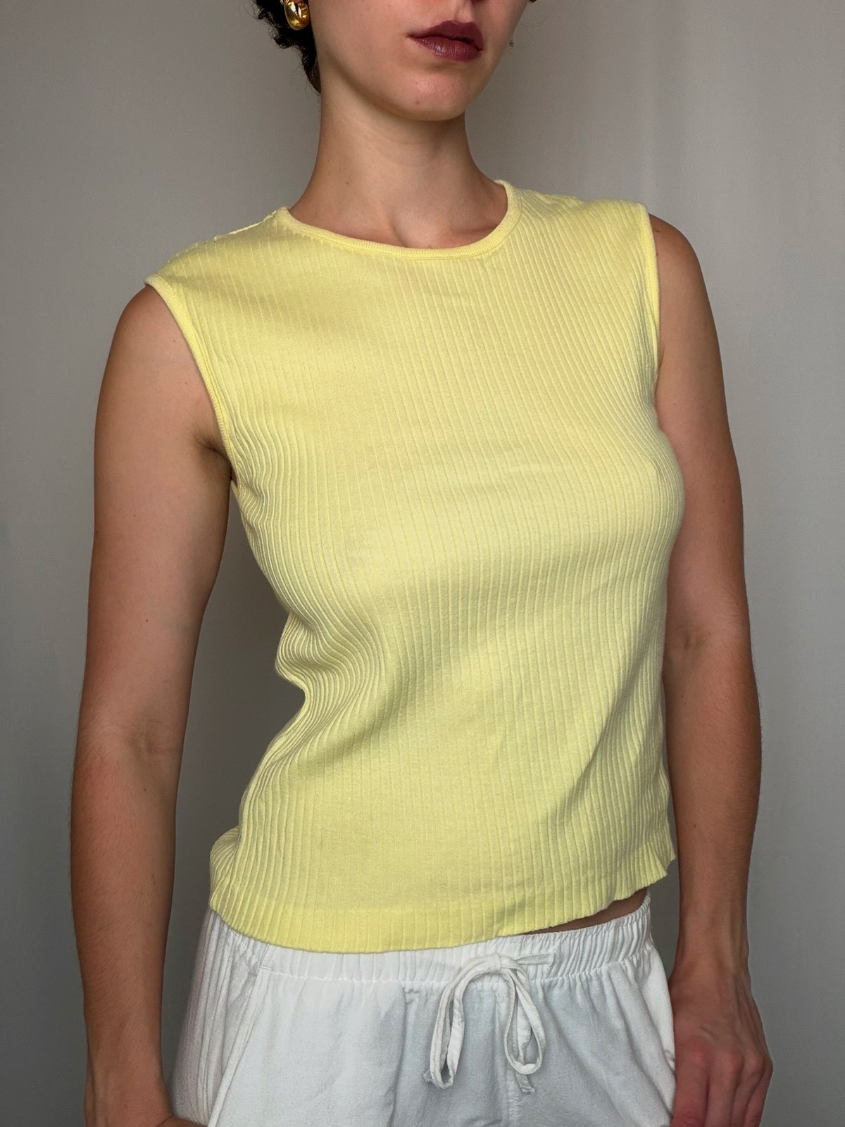 Top jaune côtelé Benetton M vintage