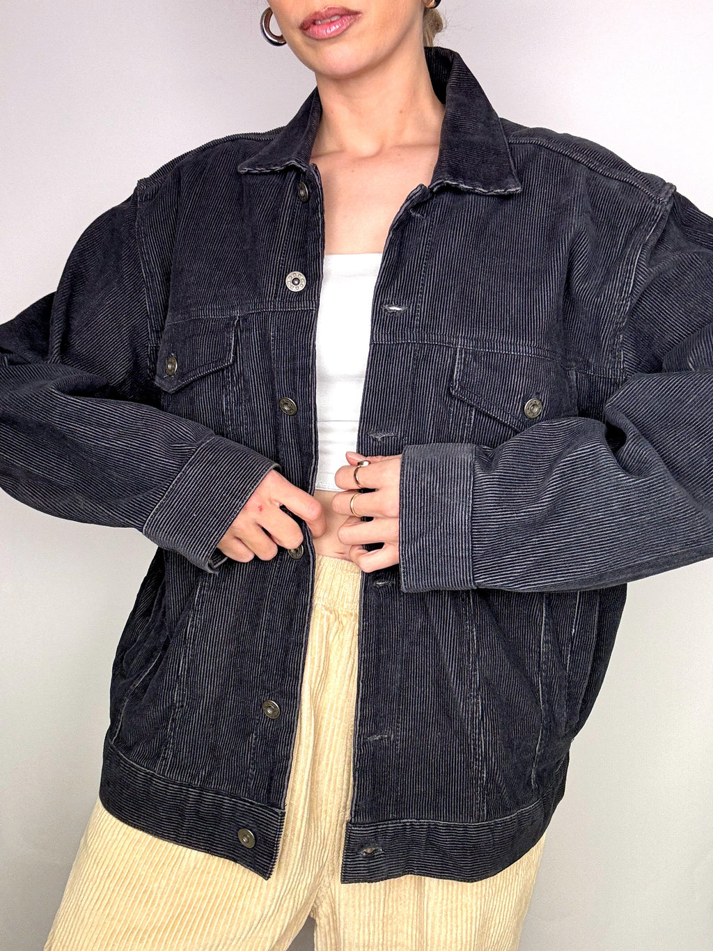 Vintage schwarze Cordjacke L