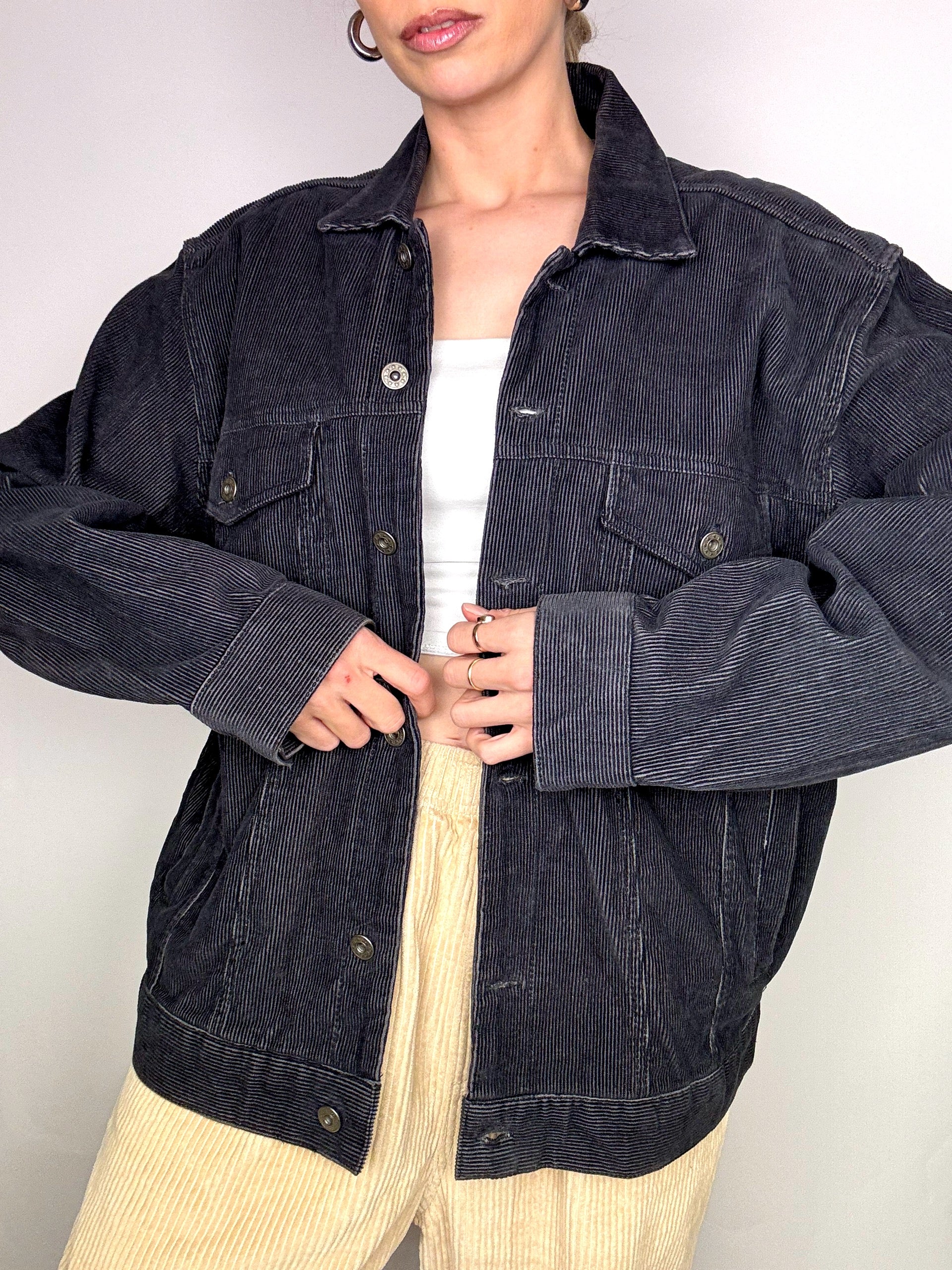 Vintage schwarze Cordjacke L