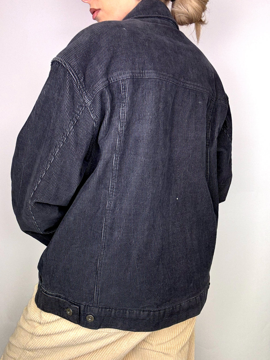 Vintage schwarze Cordjacke L