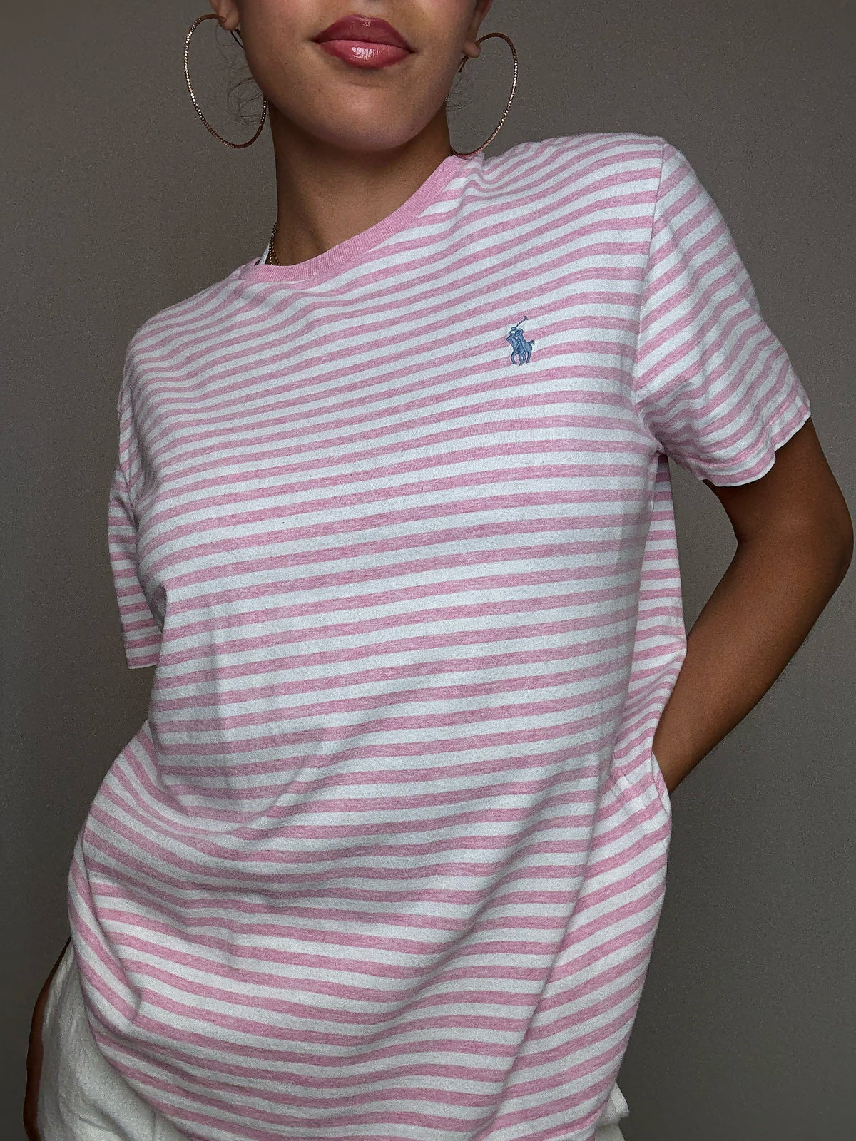 Tshirt rayé rose Ralph Lauren M vintage