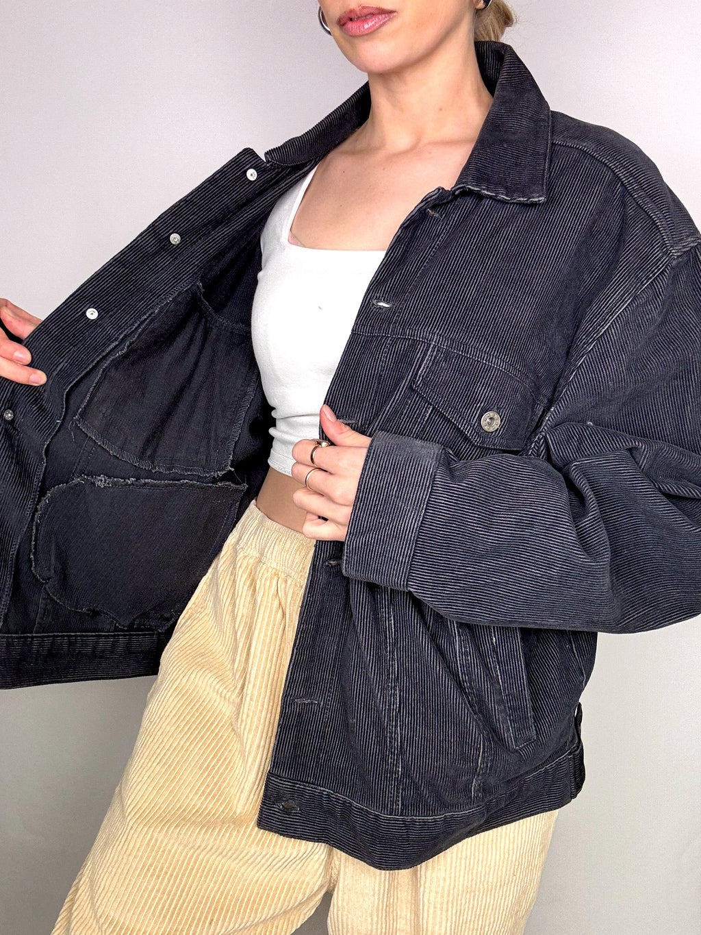 Vintage schwarze Cordjacke L