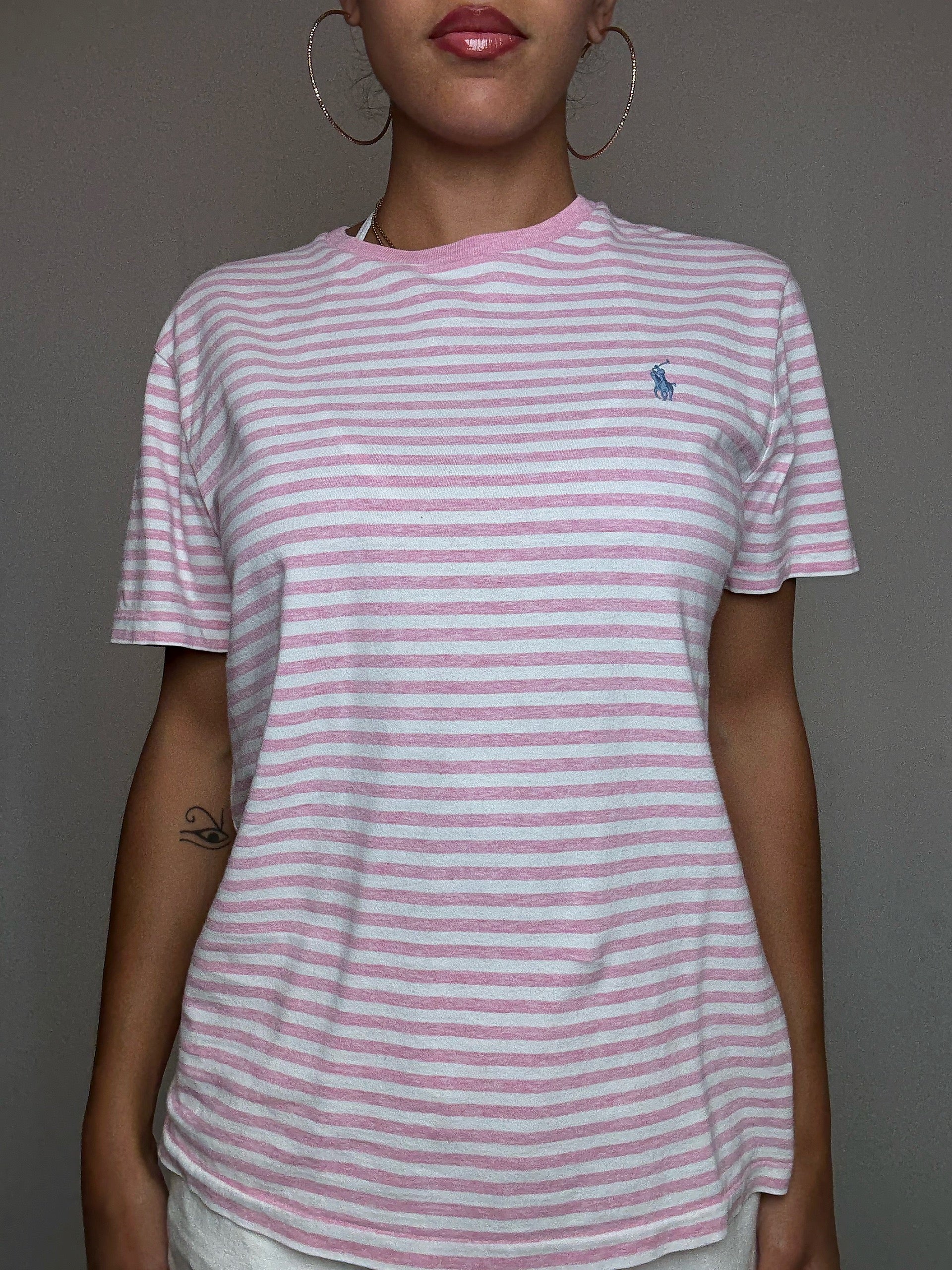 Tshirt rayé rose Ralph Lauren M vintage