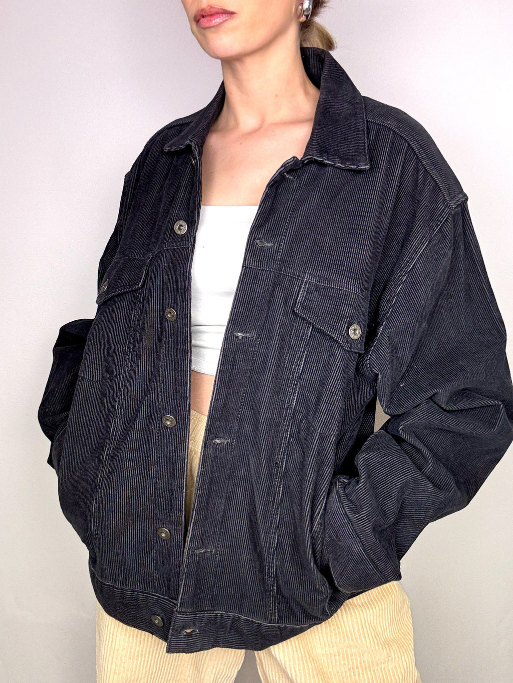 Vintage schwarze Cordjacke L