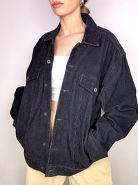 Vintage schwarze Cordjacke L