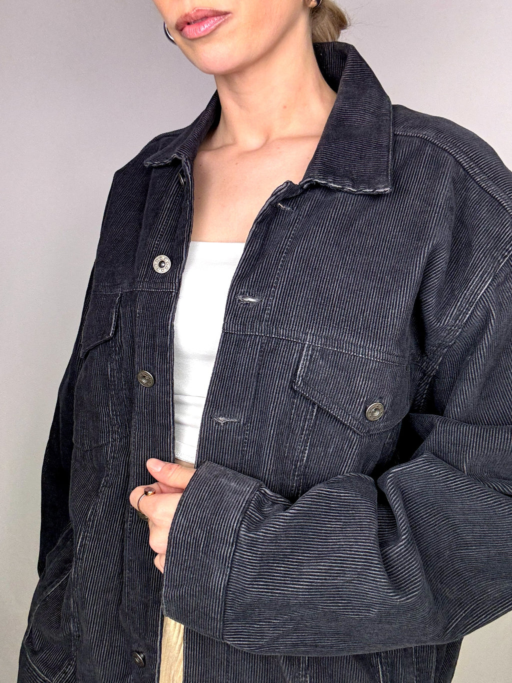 Vintage schwarze Cordjacke L