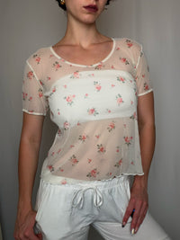 Top en mesh à fleurs L vintage