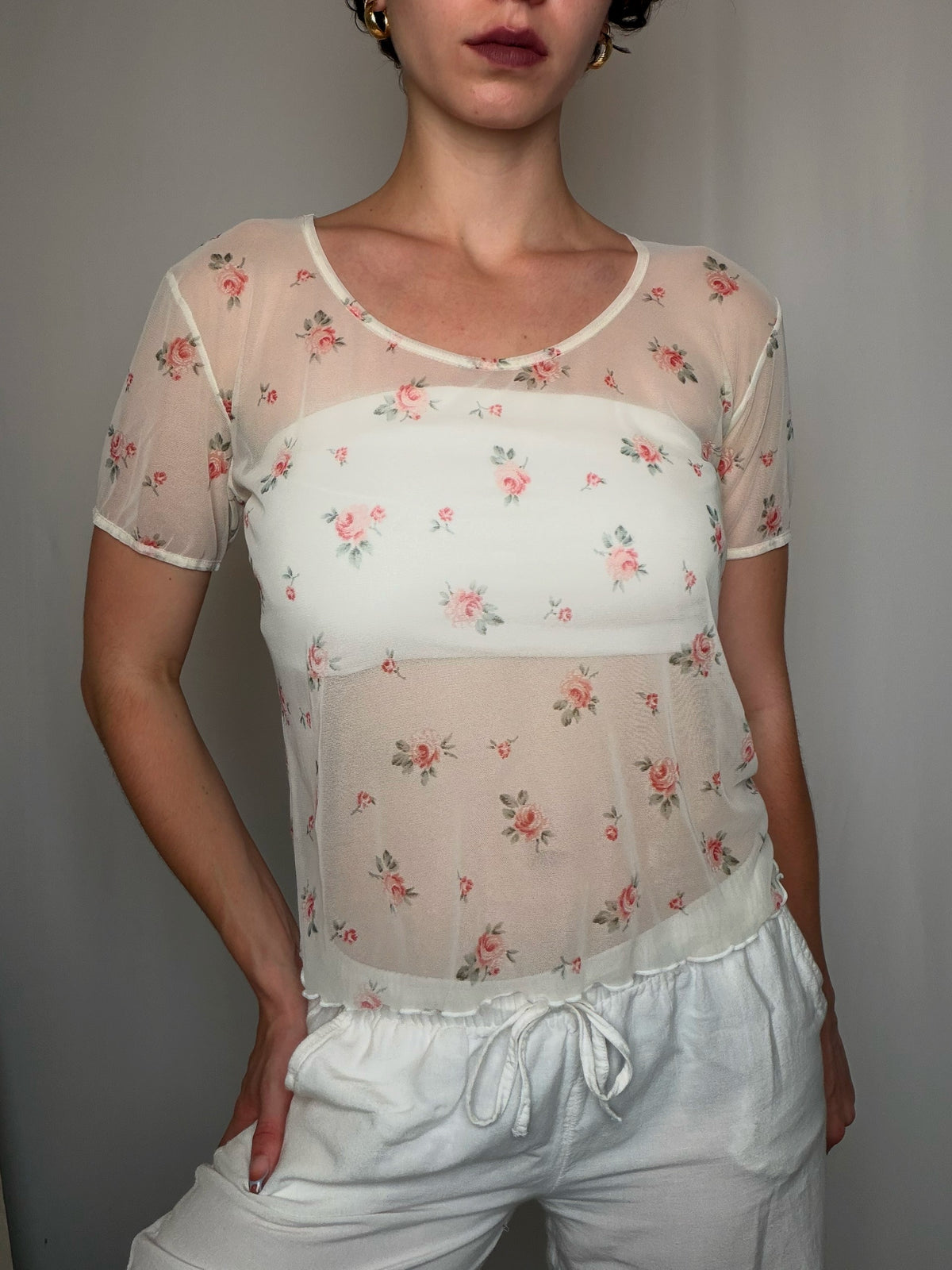 Top en mesh à fleurs L vintage