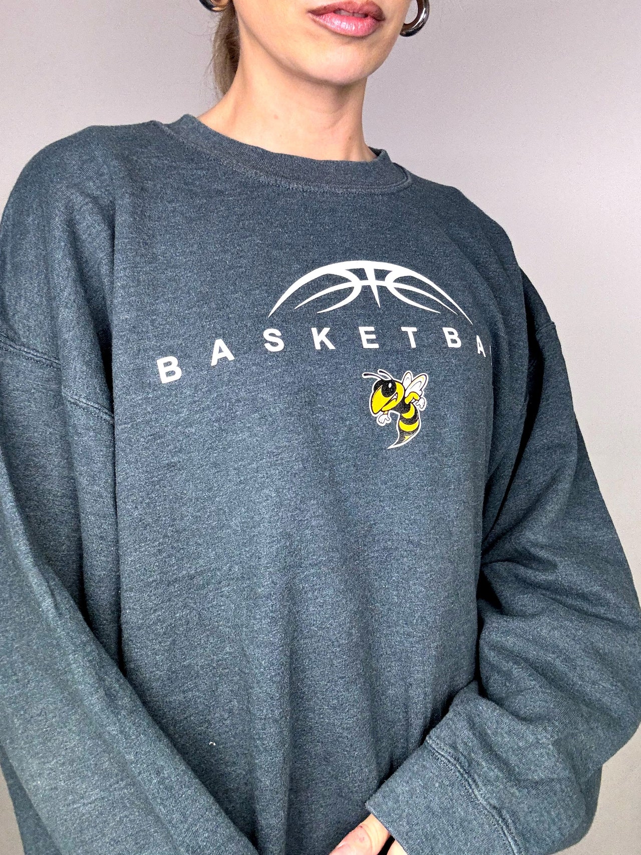 Sweat col rond gris Basketball abeille XL vintage