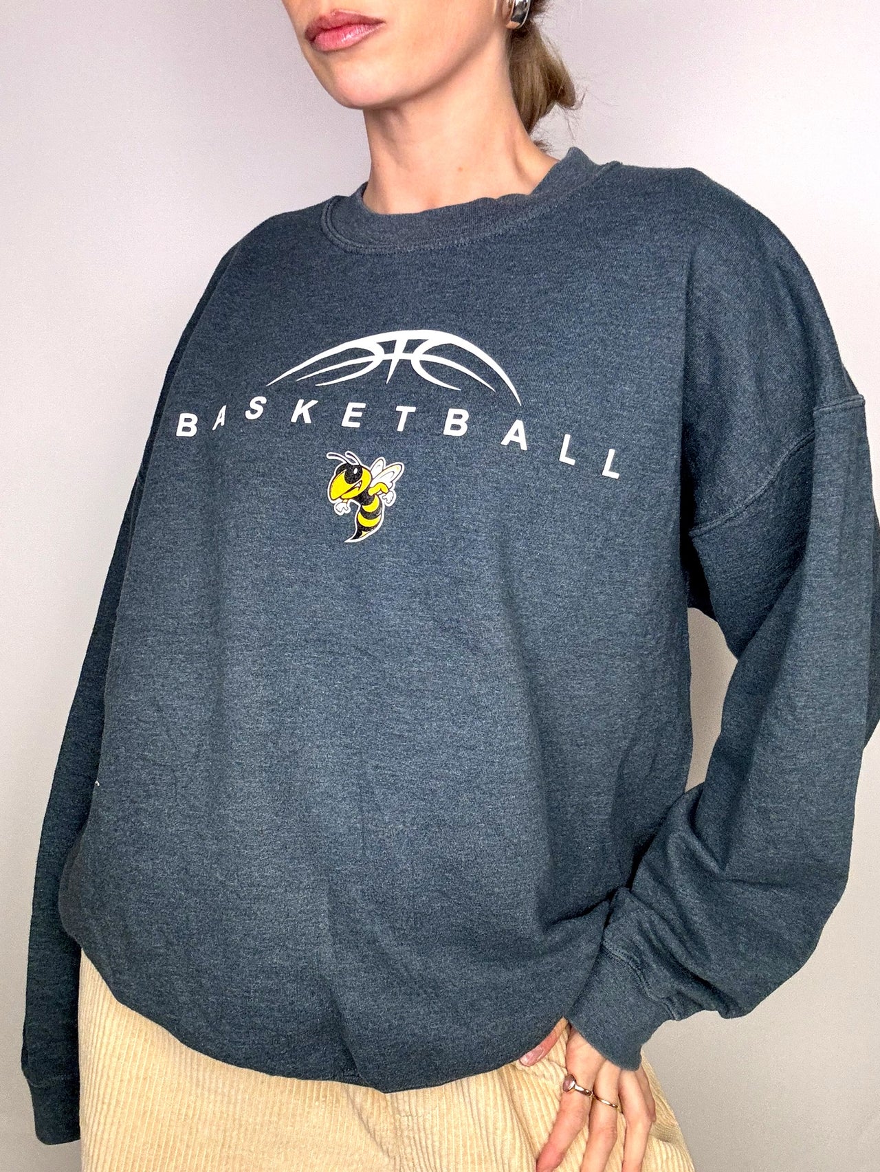 Sweat col rond gris Basketball abeille XL vintage