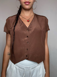 Top en soie brun S vintage