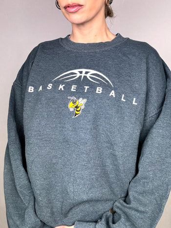 Sweat col rond gris Basketball abeille XL vintage