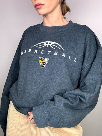 Sweat col rond gris Basketball abeille XL vintage