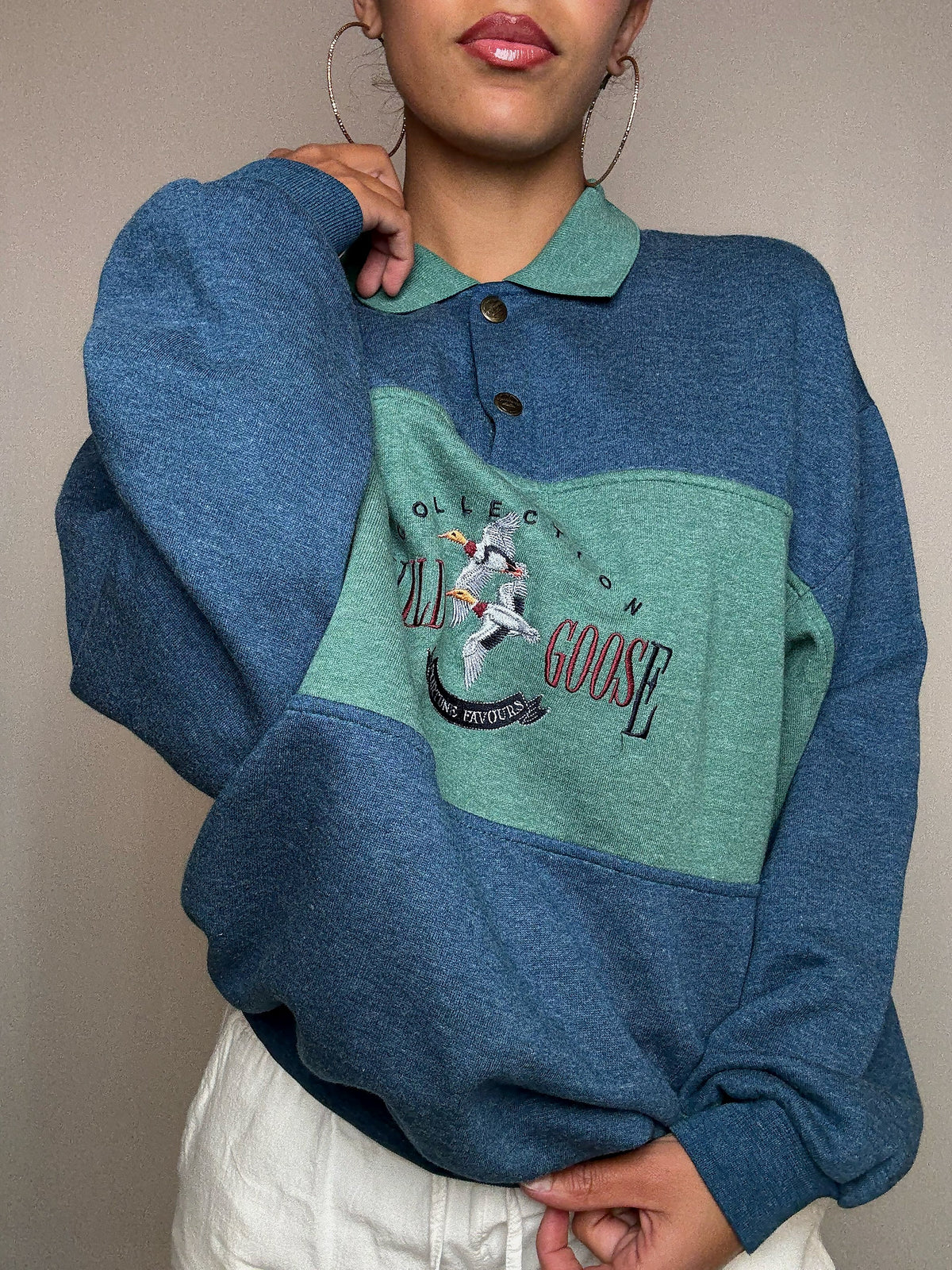 Pull brodé bicolore M/L vintage