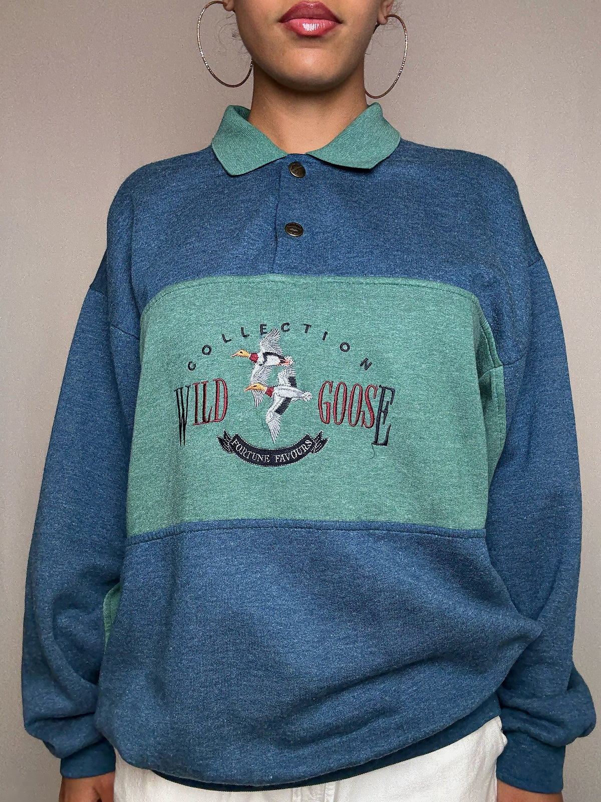 Pull brodé bicolore M/L vintage