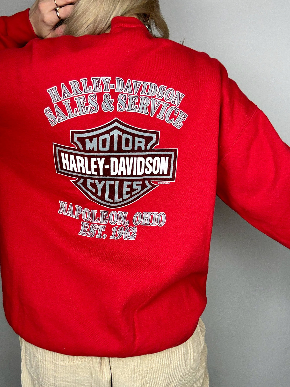 Red round neck sweatshirt HARLEY DAVIDSON L/XL vintage
