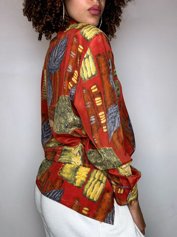 Vintage abstract print flowing shirt L