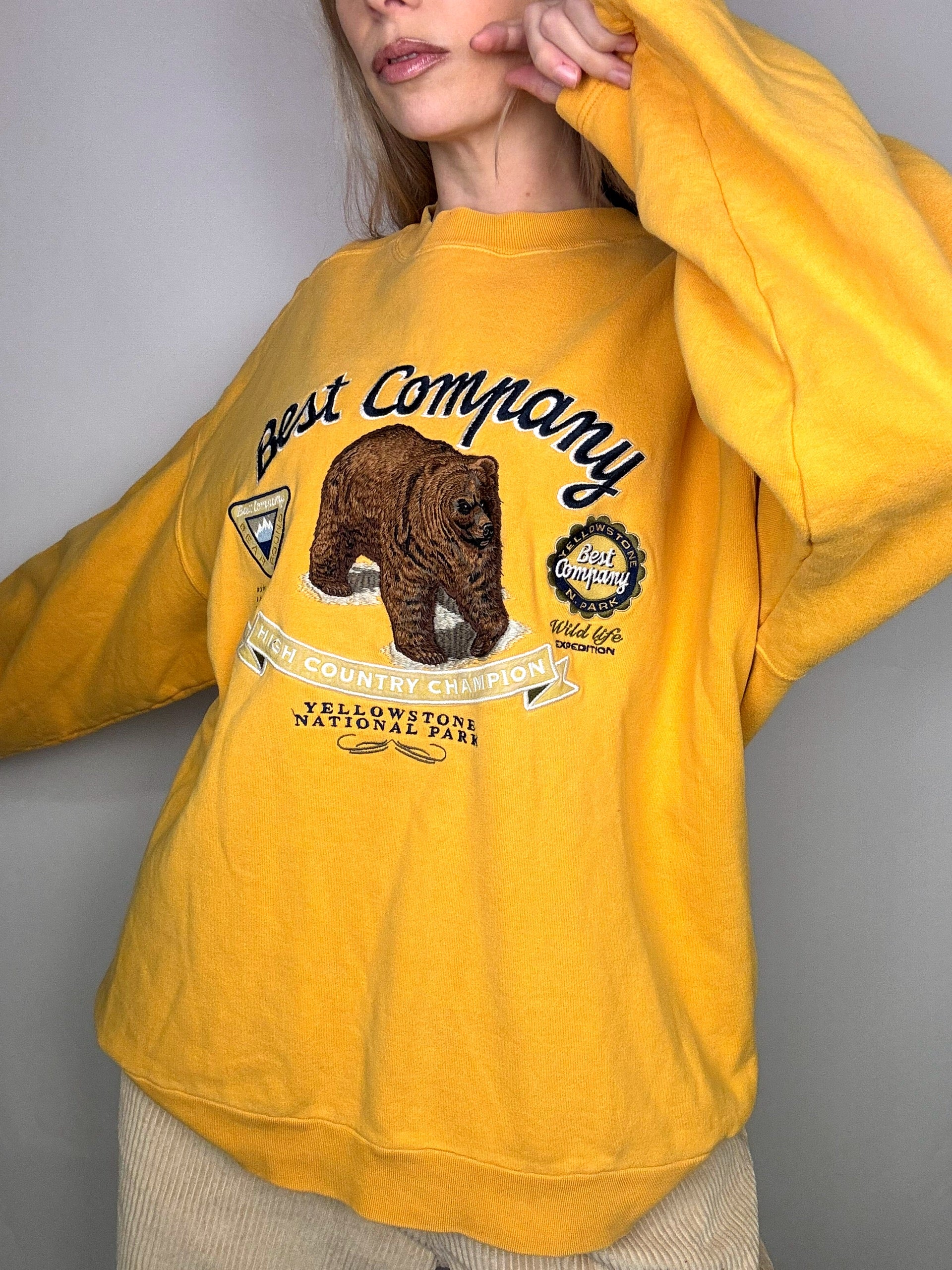 BEST COMPANY XL Vintage gelbes Rundhals-Sweatshirt