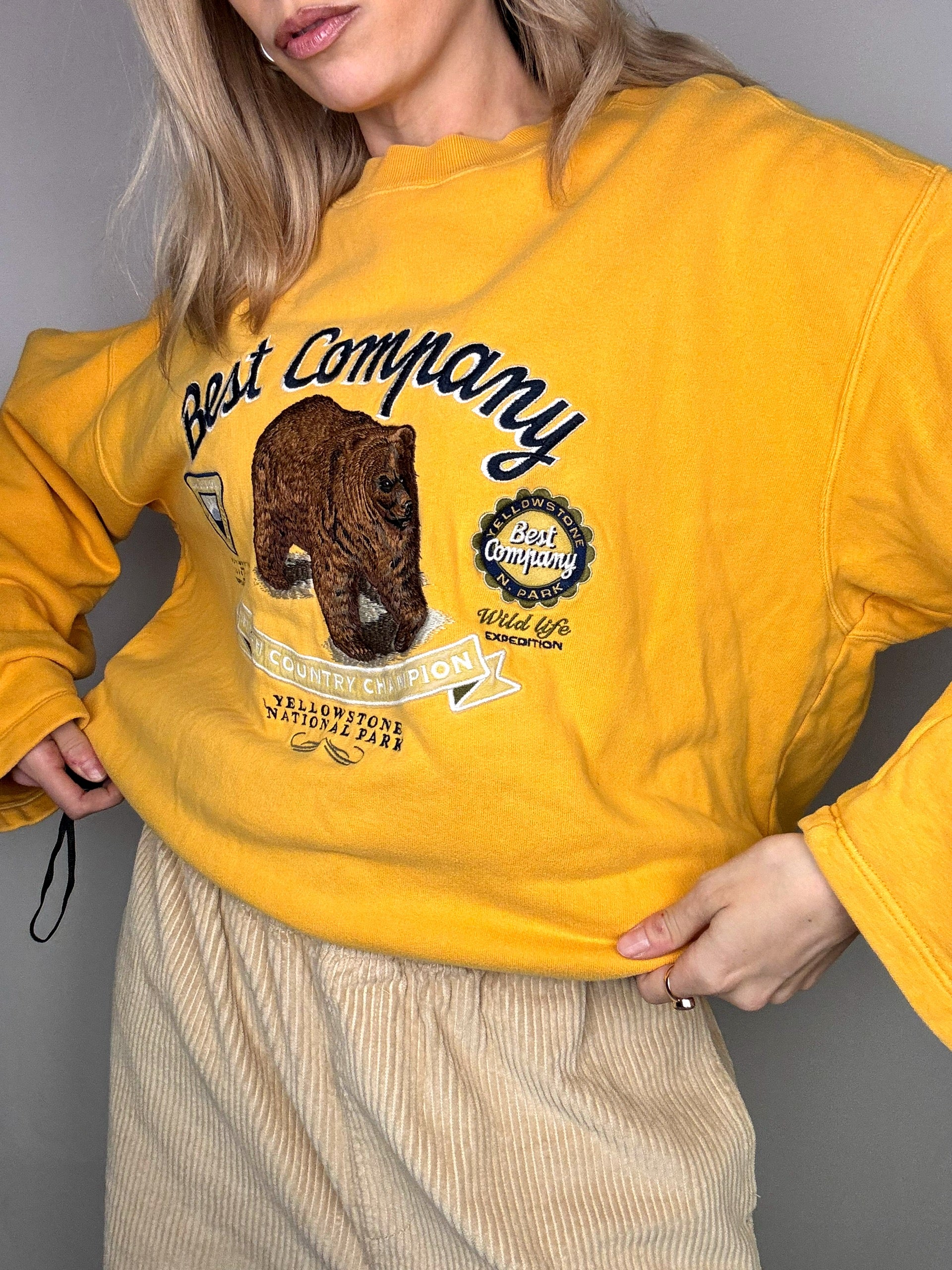 BEST COMPANY XL Vintage gelbes Rundhals-Sweatshirt